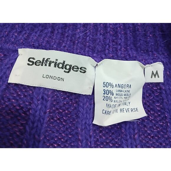 Selfridges london womens medium sweater cable  purple angora wool quiet luxury - Picture 7 of 8
